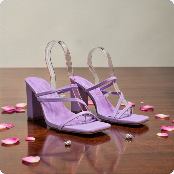 Purple Block Heel Sandals With Strappy Design Open Toe For Women - Picture 10 of 10